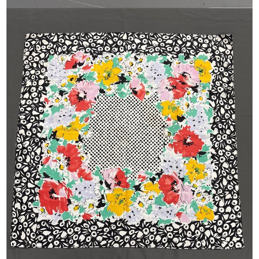 Vintage Floral Liberty Style Silk Scarf Poppy Daisy Print Multicolor Headwear